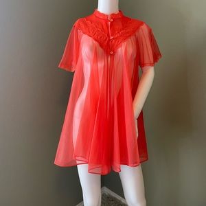 Vintage sheer nighty in coral , size M